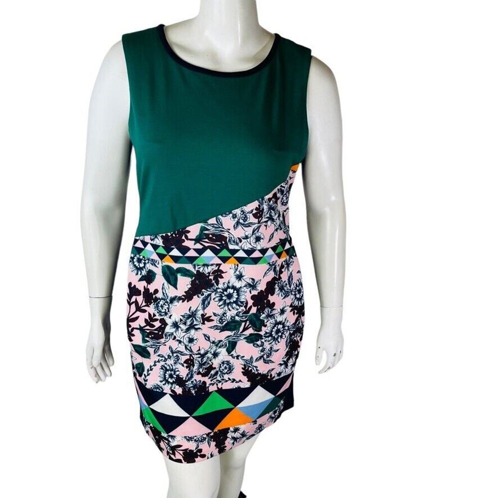 New‎ Harper & Liv Sz 1X Dress Green Blue Pink Floral Dress Cut Outs Sides Lined